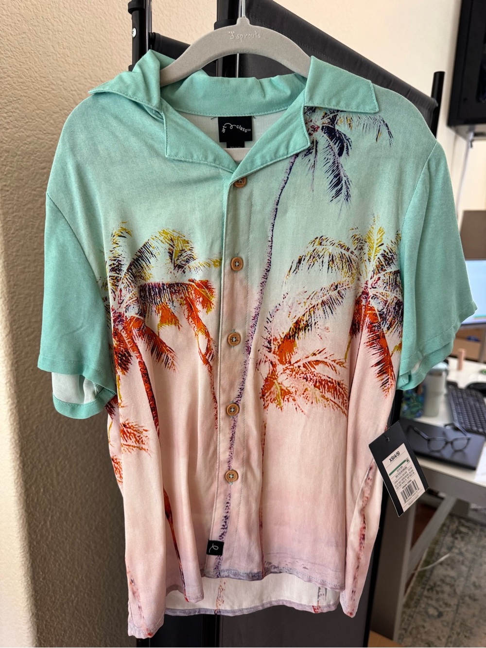art class Mint Green Short Sleeve Button-Up Shirt